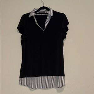 Adrianna Papell Black & White Striped Women's Top with built-in flutter sleeve